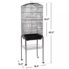 ZENY 59.3 Inch Bird Cage, Rolling Wrought Iron Parrot Cage with Side-Out Tray, Storage Shelf, Pet Bird House for Parrot Cockatiel Cockatoo Parakeet Macaw Finches