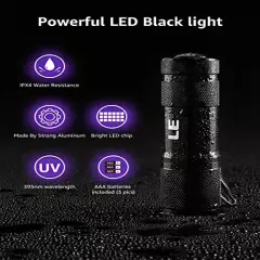 LE Black Light Flashlight, Small UV Lights 395nm, Portable Ultraviolet Light Detector for Invisible Ink Pens, Dog Cat Pet Urine Stain, AAA Batteries Included