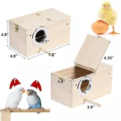 PETWAKEY-ST Birds Breeding Box,Wooden Parakeet Nesting Box Cage House with Coconut Fiber Bird Toy for Cockatiel Lovebirds Budgie Finch Canary (7.8”x4.8”x4.8”)