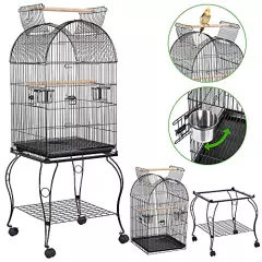 Yaheetech 59-Inch Rolling Standing Medium Dome Open Top Bird Cage for Parrots Cockatiels Sun Conures Parakeets Lovebirds Budgies Finches Canary Pet Bird Cage with Removable Stand