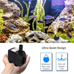 GROWNEER 550GPH Submersible Pump 30W Ultra Quiet Fountain Water Pump, 2000L/H, with 7.2ft High Lift, 3 Nozzles for Aquarium, Fish Tank, Pond, Hydroponics, Statuary