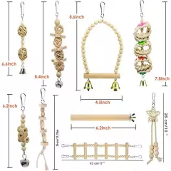 Bird Parrot Swing Toys, Chewing Standing Hanging Perch Hammock Climbing Ladder Bird Cage Toys for Budgerigar, Parakeet, Conure, Cockatiel, Mynah, Love Birds, Finches and Other Small to Medium Birds