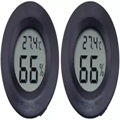 POPETPOP 2Pcs Reptiles Digital Thermometer Hygrometer, Round Shaped Temperature Humidity Meter For Lizard Gecko Snake Frog Turtle Reptiles Or Indoor Bedroom Use Black