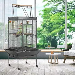 Yaheetech 69-inch Wrought Iron Rolling Large Parrot Bird Cage for African Grey Small Quaker Amazon Parrot Cockatiel Sun Parakeet Green Cheek Conure Dove Lovebird Budgie Play Top Bird Cage with Stand