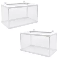 2 Pack Fish Breeding Box, Large Size Fish Tank Breeder Net, Aquarium Separation Net Nylon Incubator Mesh, Fry Hatchery Incubator Mesh with 4 Suction Cup for Newborn Small Fish, 10"x 6"x 6"