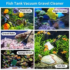 Fish Tank Cleaning Tools, Aquarium Cleaning Kit, Betta Fish Tank Accessories, Aquarium Gravel Cleaner, Algae Scrapers 5 in 1 Kit for Water Change and Sand Cleaner, Long Siphon Nozzle with Valve