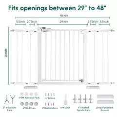 BABELIO Metal Baby Gate Dog Gate 29-48 Inch Extra Wide Pet Gate for Stairs & Doorways, Pressure Mounted Walk Thru Child Gate with Door, NO Need Tools NO Drilling, with Wall Cups