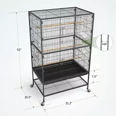 YINTATECH 52-inch Wrought Iron Flight Bird Parakeet Parrot Cage for Large Cockatiel, Canary, Finch, Lovebird, Parrotlet, Conure, Pigeons, African Grey Quaker, Birdcage with Rolling Stand