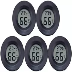 Balacoo Mini Digital Thermometer Hygrometer Round Temperature Monitor Electronic Humidity Gauge For Reptile Aquarium Greenhouse(Black) Black 5pcs