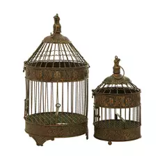 Deco 79 Metal Round Birdcage with Latch Lock Closure and Top Hook, Set of 2 24", 16"H, Bronze