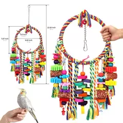 Bird Toys Bird Rope Ring Swing Perch with Corn Cob Cardboard Bagels Wooden Blocks Chewing Toys for Parakeets,Cockatiels,Conure,Lovebirds,Finches and Other Small-Sized Birds