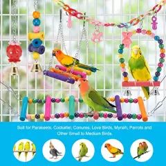 Bird Parakeet Toys,Swing Hanging Standing Chewing Toy Hammock Climbing Ladder Bird Cage Colorful Toys Suitable for Budgerigar, Parakeet, Conure, Cockatiel, Mynah, Love Birds, Finches