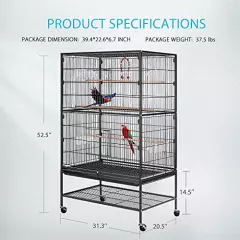 VIVOHOME 53 Inch Wrought Iron Large Bird Cage with Rolling Stand for Parrots Conures Lovebird Cockatiel Parakeets