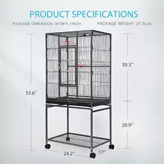 VIVOHOME 54 Inch Wrought Iron Large Bird Flight Cage with Rolling Stand for African Grey Parrot Cockatiel Sun Parakeet Conure Lovebird Canary