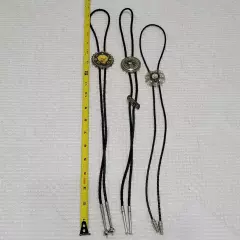 Lot of 3 BPOE Elks Lodge Bolo Tie - Silver Faux Leather Cord - Silver Tips