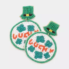 Green Luck Message St. Patrick's Day Felt Back Leprechaun Hat Dangle Earrings