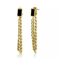 Dangle Chain Earrings Cubic Zirconia Emerald 18K Gold Plated Stainless Steel