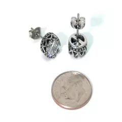 Crown Basket Setting Stud Earrings Brilliant CZ Hypoallergenic Surgical Steel