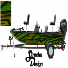 Distressed Pontoon Fishing Graphic Decal Boat Vinyl Wrap Modern Green Yellow USA