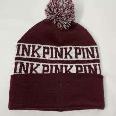 Victoria's Secret PINK Beanie Hat Cap Pom Pom Burgundy Maroon O/S