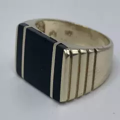 Synthetic Onyx Gent's Stone Ring 10K Yellow Gold 7.9g Size:9.5 (GAL145613)