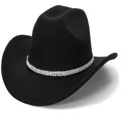 Classic Felt-Western-Cowboy-Cowgirl-Hats for Women Large Black With Rhinestone