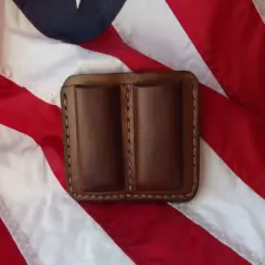 J&J LEATHER 380 SINGLE STACK DOUBLE MAGAZINE CARRIER HOLDER HOLSTER W/ BELT CLIP