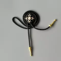 Vintage Baroque Medieval Drip Enamel Pearl Bolo Tie For Women Wedding Necklace