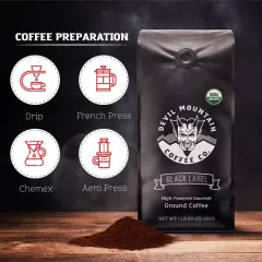 Devil Mountain Coffee Black Label Dark Roast Ground Coffee, Strong High Caffe...