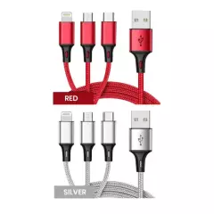 3 in 1 Fast USB Charging Cable Universal Multi Function Cell Phone Charger Cord