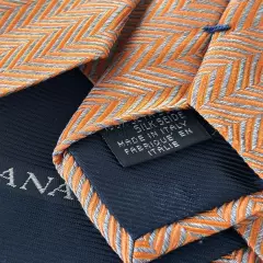 Canali Orange/Gray Chevron Print Silk Jacquard Mens’s Tie Made In Italy NEW