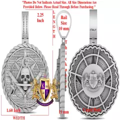 Genuine Diamond 1.25 Cwt Masonic Freemasonry Skull Swords Compass Charm Pendant