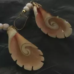 White Cone Shell Dangle Earrings Hawaii Pierced Gold Wire