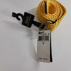 Polo Ralph Lauren Leather-Trim Canvas Belt Men Small Yellow Double D Ring Braid