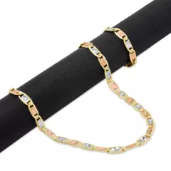 14K Solid Yellow Rose White Gold 6mm Diamond Cut Valentino Chain Bracelet 8.5"