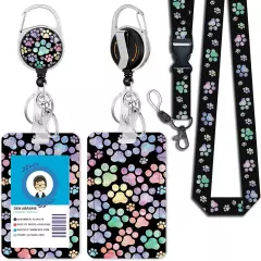 Puppy Dog Paw Lanyards for Id Badges Cute Retractable ID Badge Holder with Deta