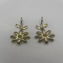 Betsey Johnson Daisy Flower with Green Leaves & Clear Crystal Earrings