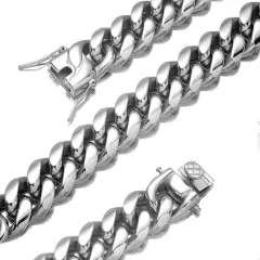 6-18mm Heavy Women Mens Miami Cuban Link Chain Silver Stainless Steel Necklace