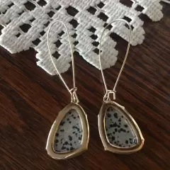 Genuine Stone Drop Dangle Hook Earrings Dalmatian Jasper C&C California