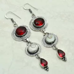 Garnet Shiva Eye Handmade Drop Dangle Earrings Jewelry 2.8" AE-52330