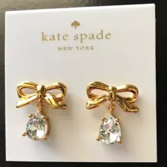 US Seller Kate Spade Gold Plated Rhinestone Bow Stud Earrings