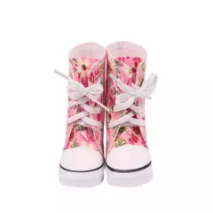 Pink Flower high top tie boots made for 18'' American girl doll sneakers