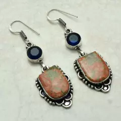 Unakite Tanzanite Handmade Drop Dangle Earrings Jewelry 2.28" AE-54886