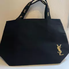 Yves Saint Laurent Parfums Novelty Tote Bag Black Gold YSL Embroidery Logo