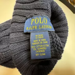 Polo Ralph Lauren cashmere knit blue yellow beanie hat with pompom