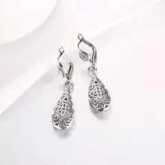 White 18K GOLD Filled Elegant Women Filigree Drop Earrings VINTAGE LOOK 