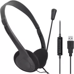 USB Headset Computer Headset with Microphone, Lightweight PC Headset Wired Headp