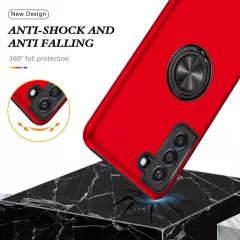 Ring Holder Shockproof Cover Case Red+Screen Protector For Samsung S22