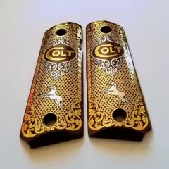 COLT 1911 custom engraved wood grips gold silver rampant horse logo Scroll #2