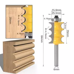 1/4" 6mm Shank Triple Bead Furniture Trim Edge Moulding Router Bit Cutter